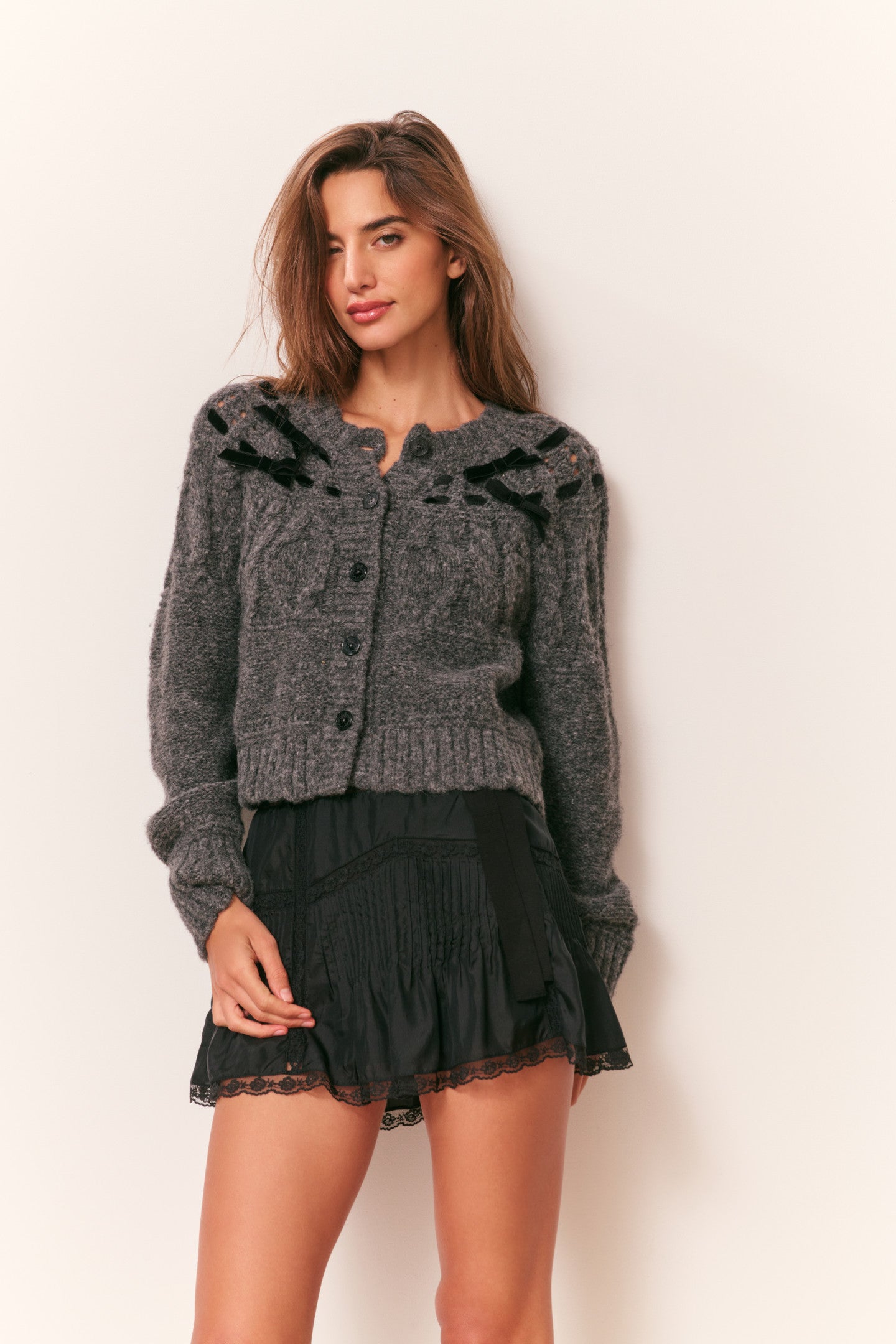 Willia Silk Lace-Detailed Mini Skirt - BLACK