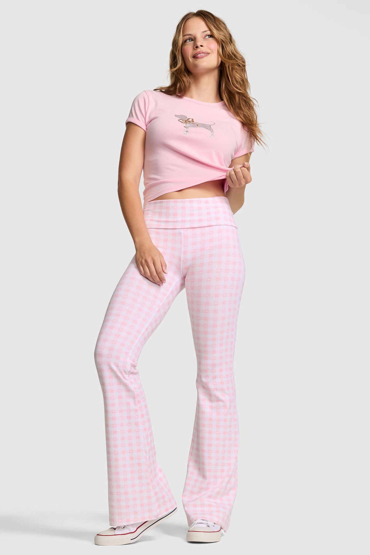PINK x LoveShackFancy Cotton Foldover Flare Leggings