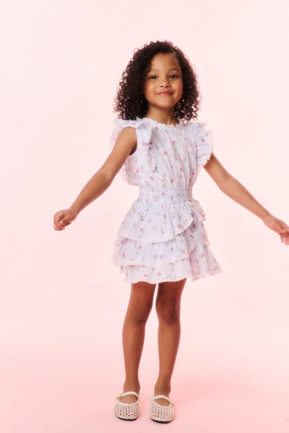 Girls Decker Cotton Floral Striped Dress