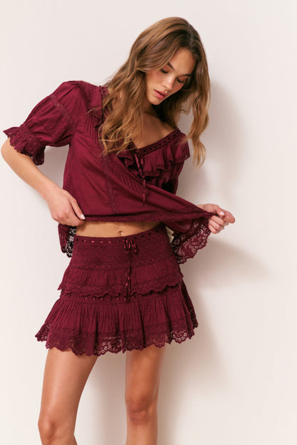 Delphie Cotton Lace-Detailed Mini Skirt