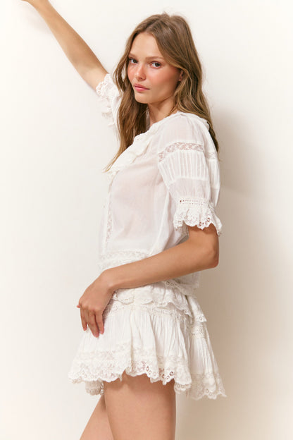 Delphie Cotton Lace-Detailed Mini Skirt