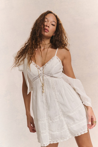 Docila Heritage Cotton Mini Dress - WHITE