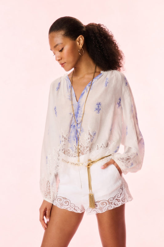 Dresner Cotton Lace-Trimmed Blouse