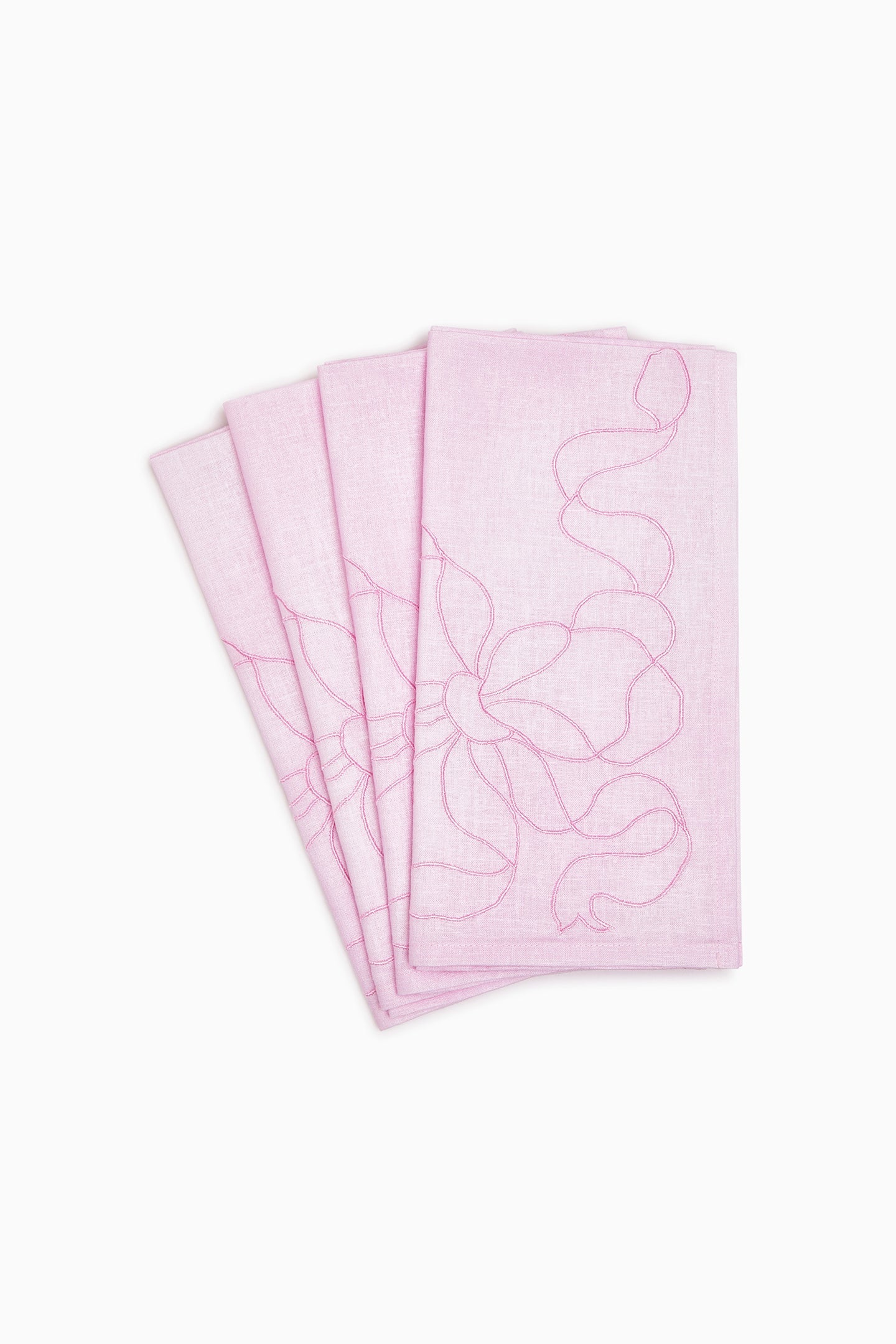 Embroidered Linen Bow Napkins - Set of 4