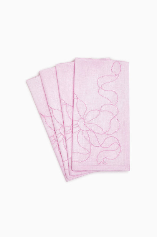 Embroidered Linen Bow Napkins - Set of 4