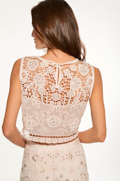 Emeryn Cropped Cotton Lace Top