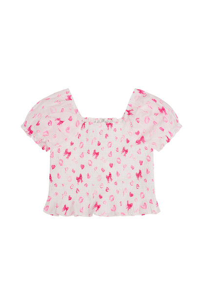 Girls Fabielle Bow & Kiss Print Top