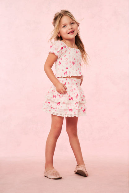 Girls Billie Bow & Kiss Print Ruffle Skirt