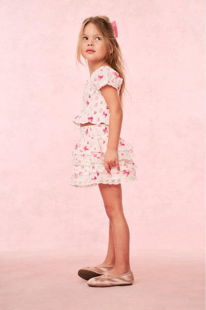 Girls Billie Bow & Kiss Print Ruffle Skirt