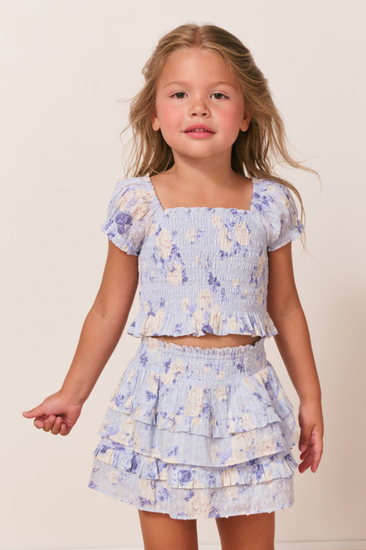 Girls Fabielle Heirloom Print Top - WHISPER BLUE