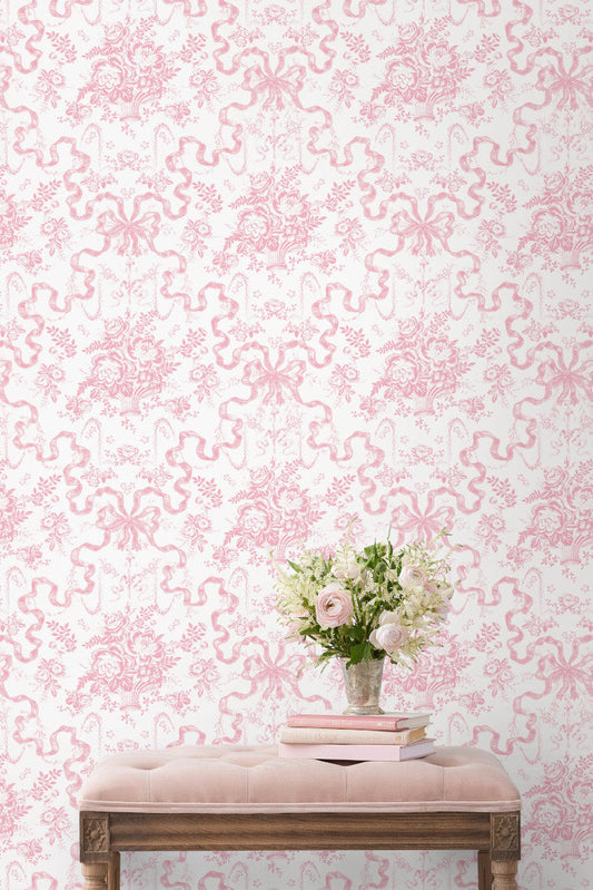 Fairytale Toile Peony Pink Wallpaper
