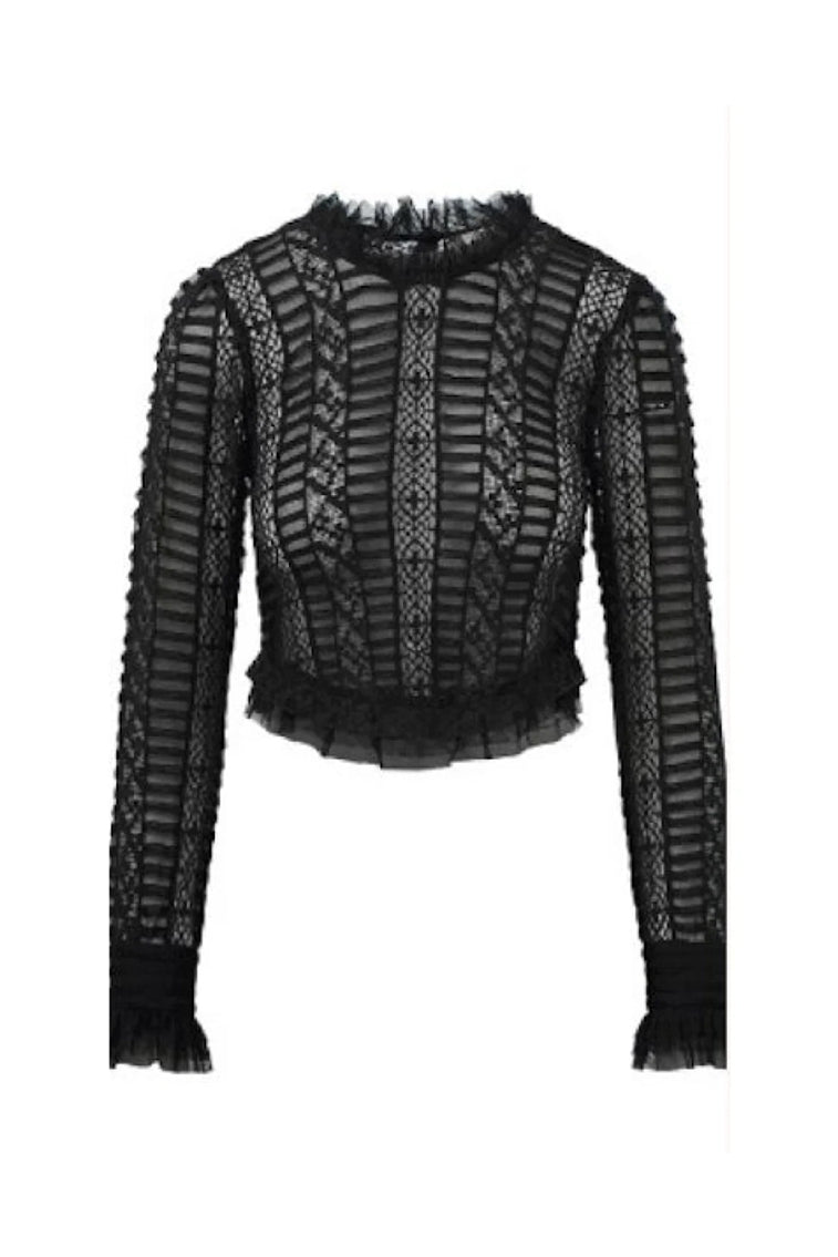 Etheline Crochet Lace Long Sleeve Top - BLACK