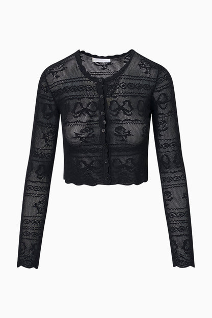 Gretta Knit Bow Cardigan - BLACK