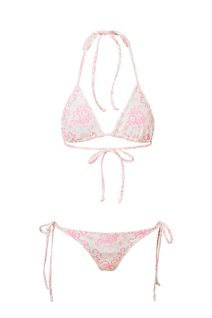 Harbor Bow Print Triangle Bikini Swim Set-BUBBLEGUM BLAST
