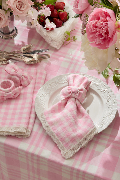 Yarn Dye Gingham Bow Napkin Rings - Set of 4