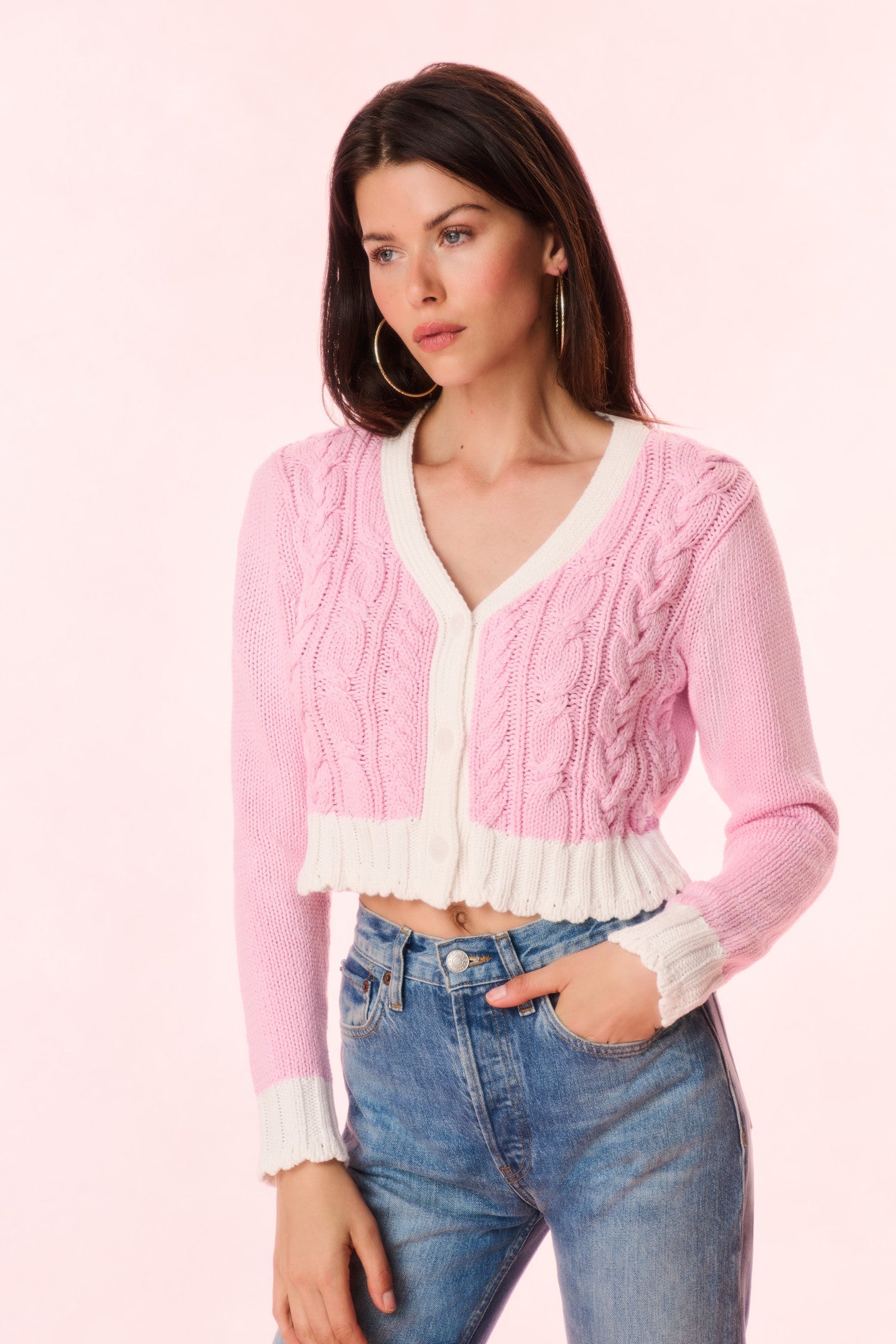 Hyacinth Cropped Cable Knit Cardigan