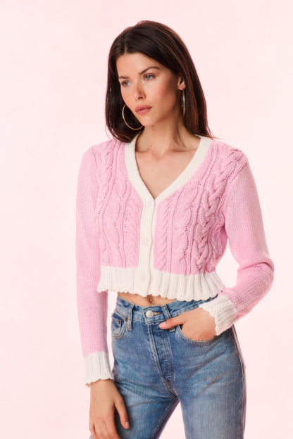Hyacinth Cropped Cable Knit Cardigan