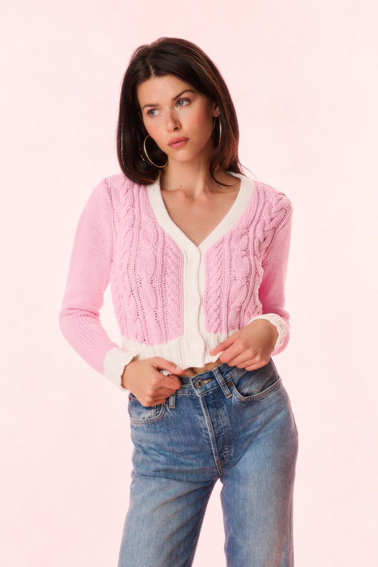 Hyacinth Cropped Cable Knit Cardigan