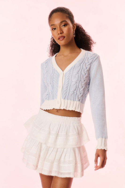 Hyacinth Cropped Cable Knit Cardigan - SUGAR SKY