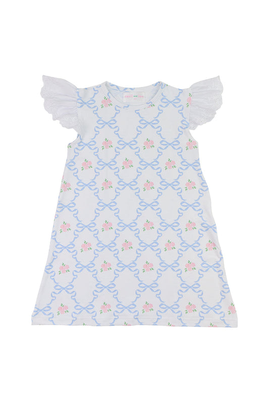Cecil & Lou Girls Rose and Blue Bow Knit Dress