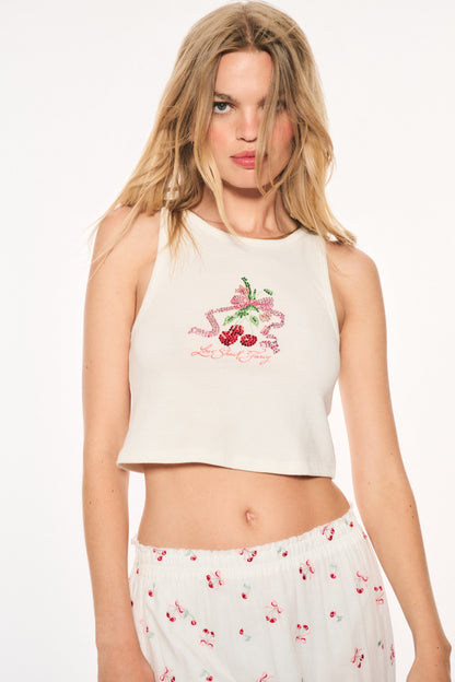 Kaleen Cherry Rhinestone Tank Top