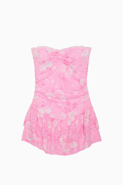 PINK x LoveShackFancy Strapless Lace Mini Dress - EVERBLOOMING PINK