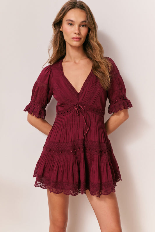 Lilias Cotton Mini Dress - SPICED BERRY