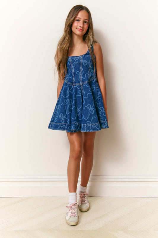 Girls Liliette Denim Bow Dress