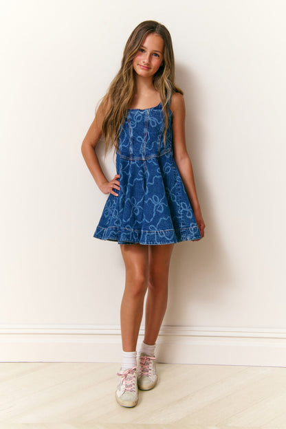 Girls Liliette Denim Bow Dress