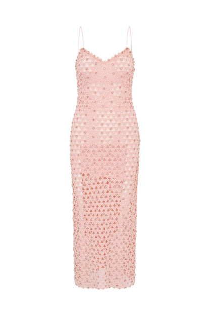 Lunaria Rhinestone Cotton Lace Maxi Dress
