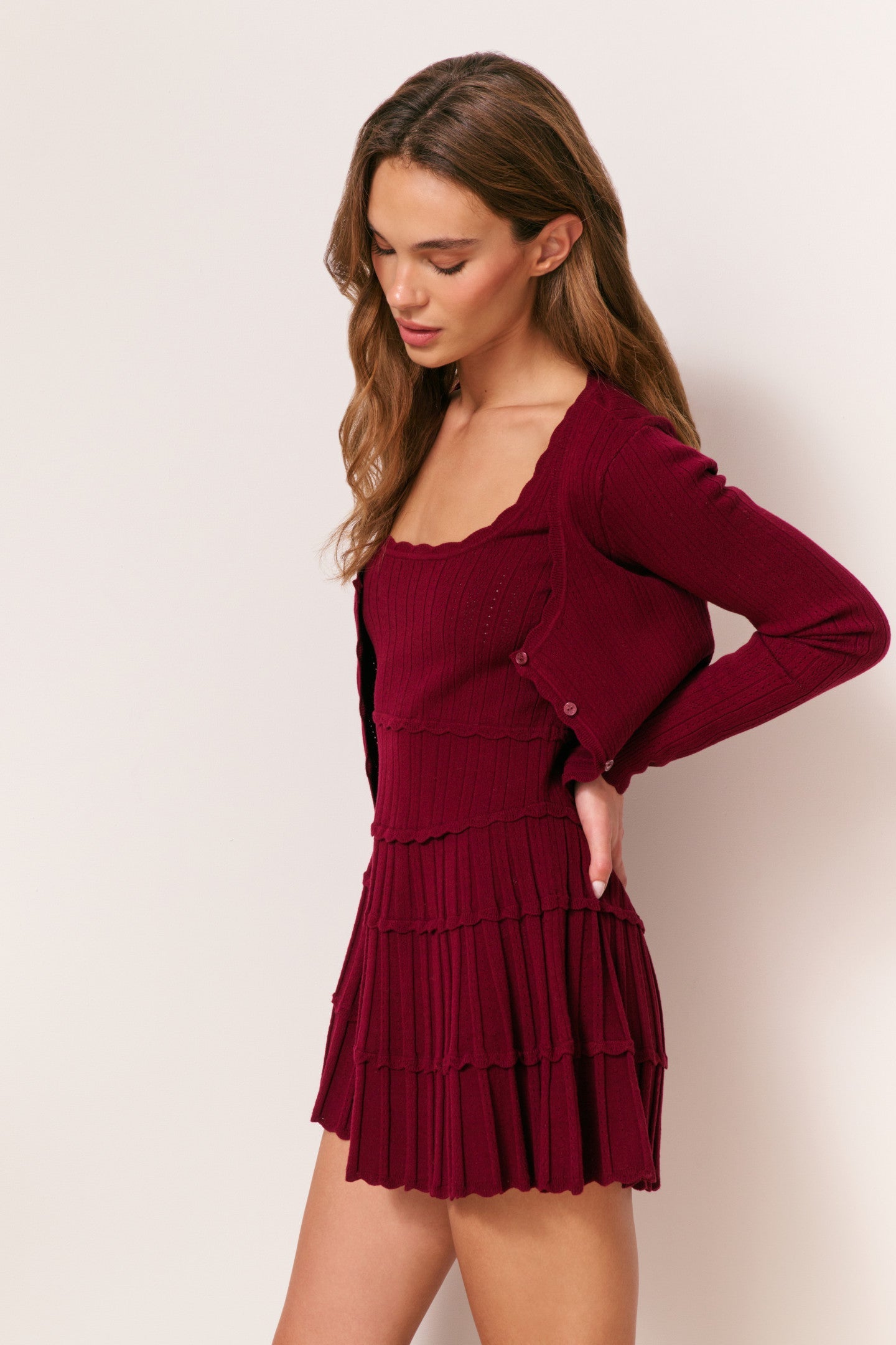 Martti Stretch Pointelle Cardigan - SPICED BERRY