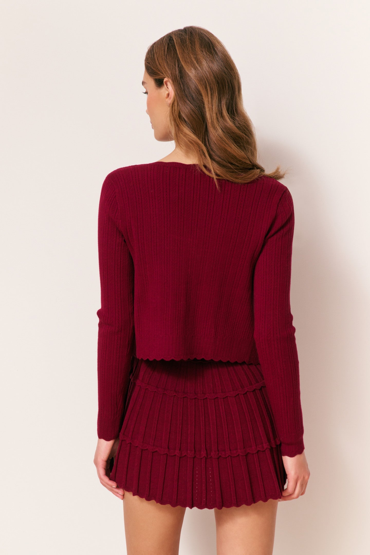 Martti Stretch Pointelle Cardigan - SPICED BERRY