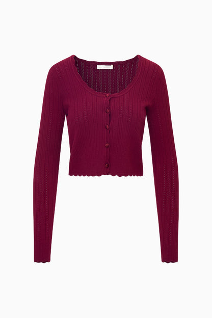 Martti Stretch Pointelle Cardigan - SPICED BERRY