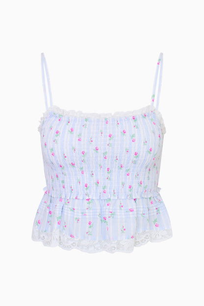 Marzenia Smocked Striped Floral Top