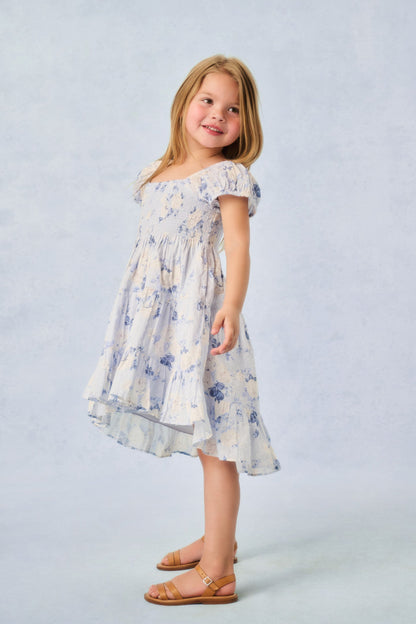 Girls Muriella Fragrance Print Dress - WHISPER BLUE