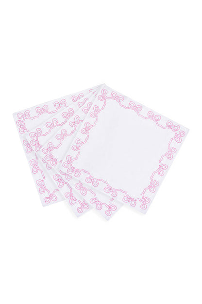 Embroidered Linen Bow Napkins - Set of 4