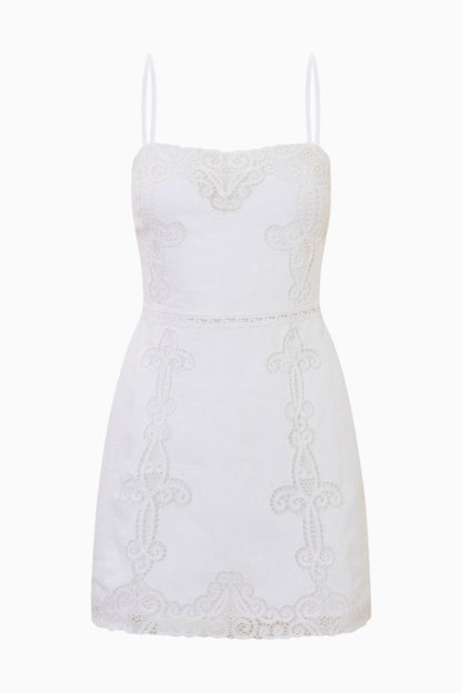 Olivine Linen Crochet Lace Mini Dress