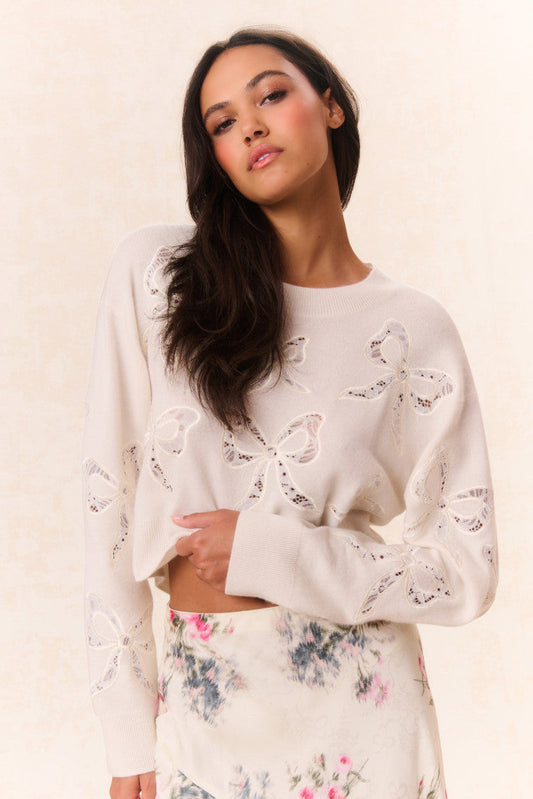 Parson Bow Print Pullover - MARSHMALLOW BLISS