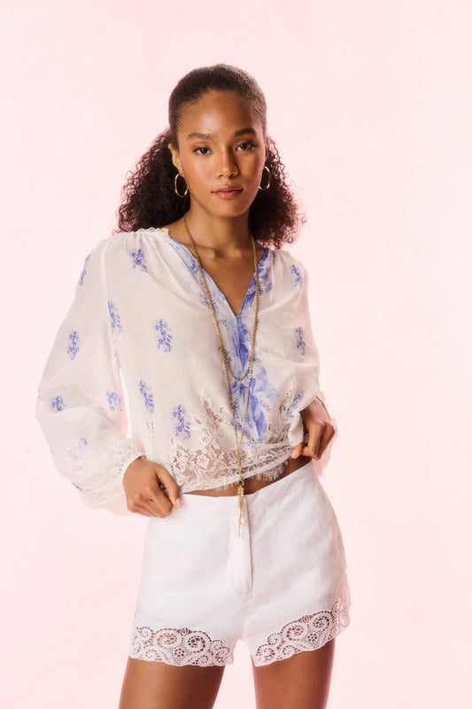 Quindi Linen Crochet Lace Shorts