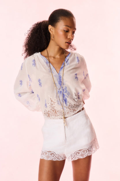 Quindi Linen Crochet Lace Shorts