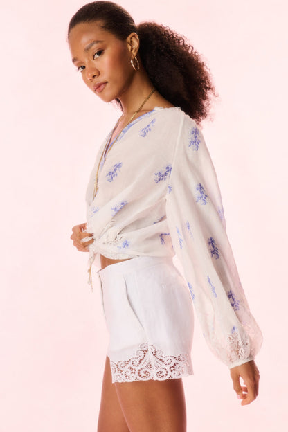 Quindi Linen Crochet Lace Shorts