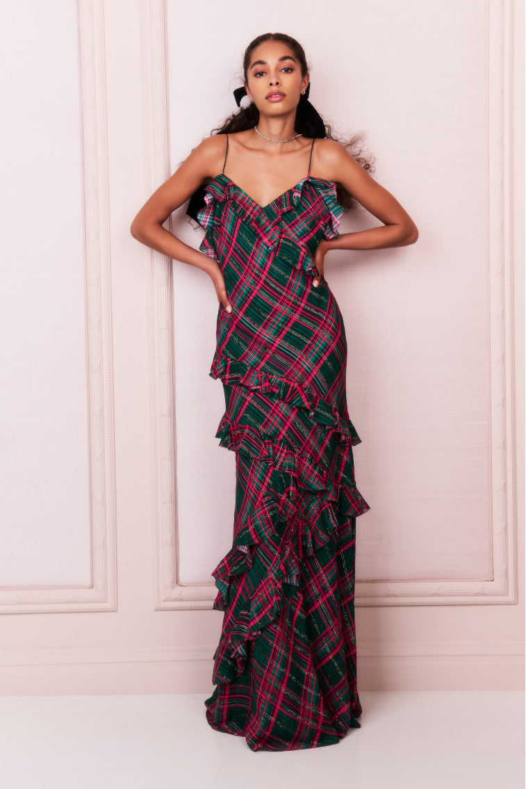Rialto Silk Tartan Dress - EVERGREEN