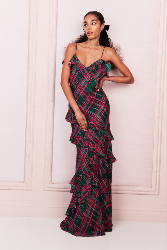Rialto Silk Tartan Dress - EVERGREEN