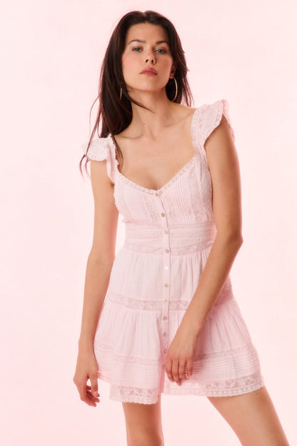 Rietta Cotton Lace-Trimmed Mini Dress