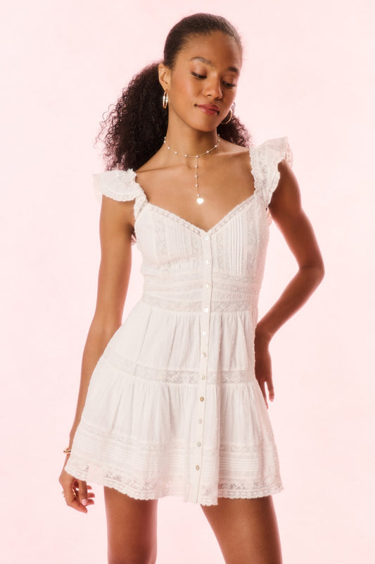 Rietta Cotton Lace-Trimmed Mini Dress - OPTIC WHITE