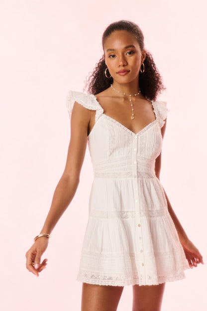 Rietta Cotton Lace-Trimmed Mini Dress - OPTIC WHITE