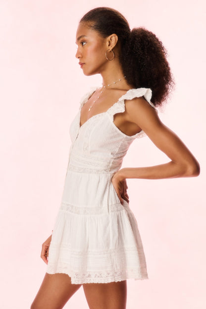 Rietta Cotton Lace-Trimmed Mini Dress - OPTIC WHITE