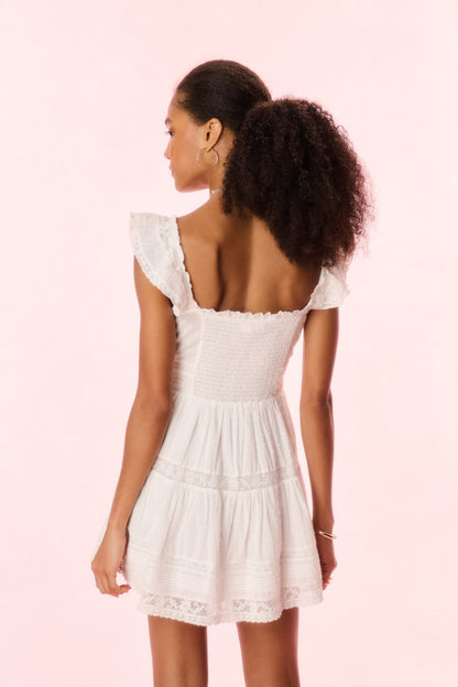 Rietta Cotton Lace-Trimmed Mini Dress - OPTIC WHITE