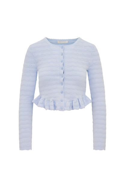 Rogan Pointelle Knit Cardigan - MORNING SKY
