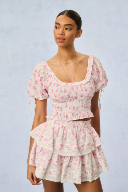 Ruffle Mini Heirloom Print Skirt